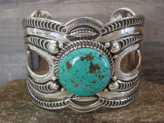 Native American Sterling Silver & Turquoise Bracelet Cuff by Roland Dixon