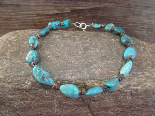 Native American Sterling Silver Turquoise Nugget Stone Bracelet by Coriz