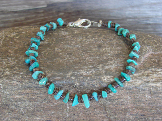 Native American Sterling Silver Turquoise Nugget Stone Bracelet by Coriz
