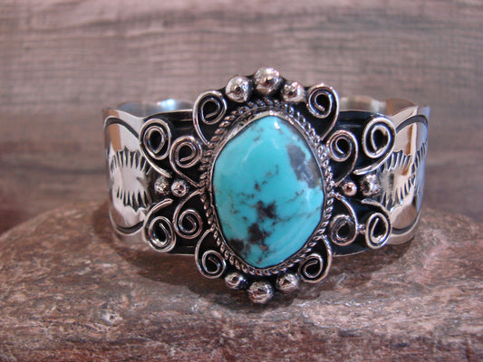 Native American Nickel Silver & Turquoise Bracelet by Cleveland