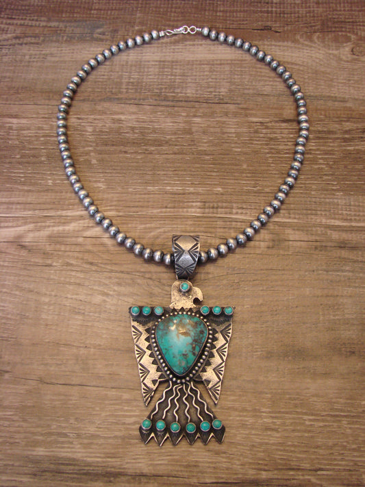 Navajo Sterling Silver Turquoise Tufa Cast Pendant by Shawn Cayatineto