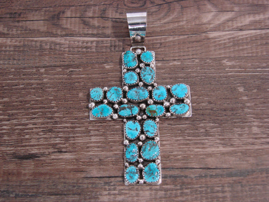 Native American Sterling Silver & Turquoise Cross Cluster Pendant  - Jones