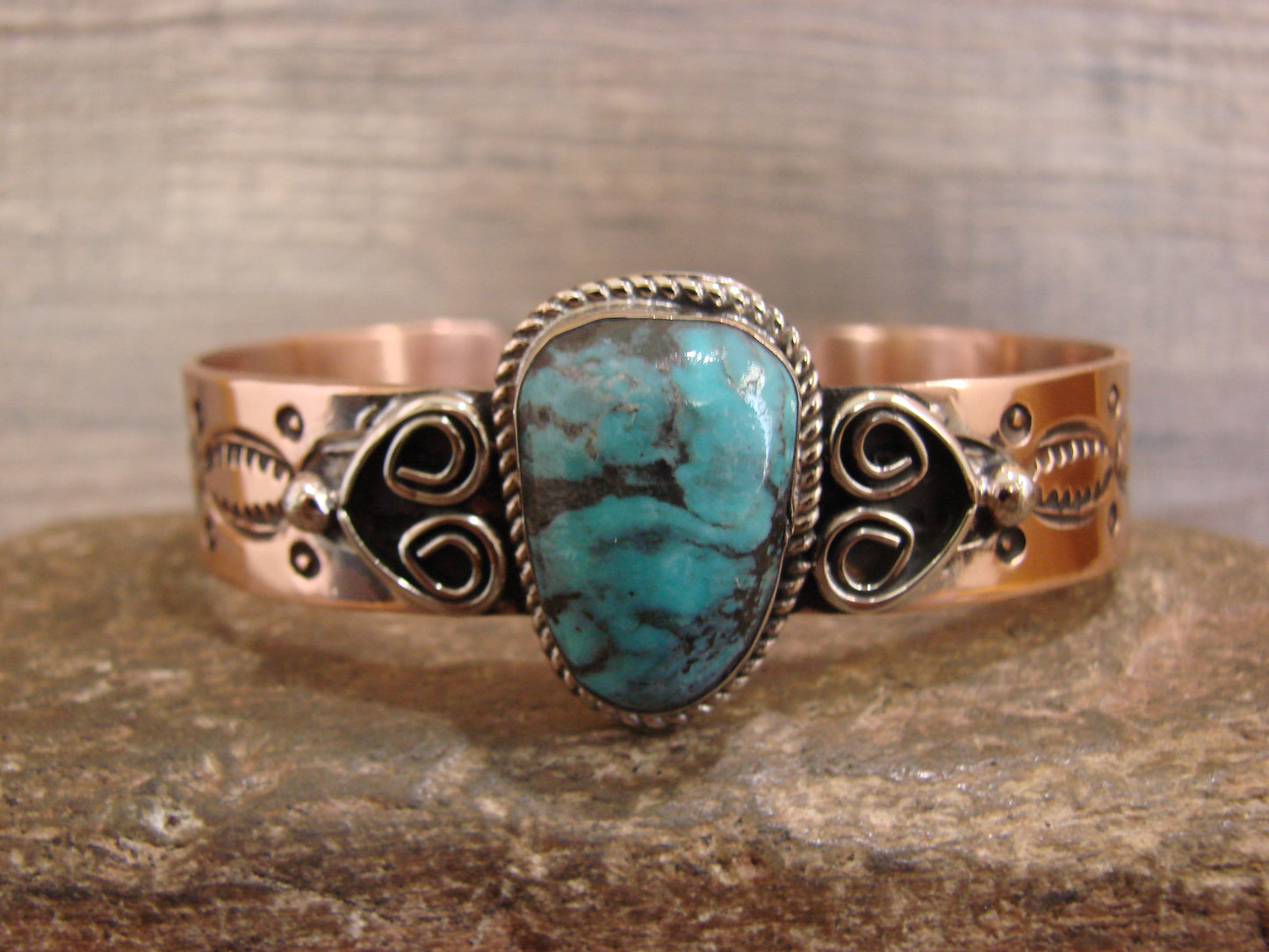 Native American Copper & Turquoise Bracelet by Cleveland
