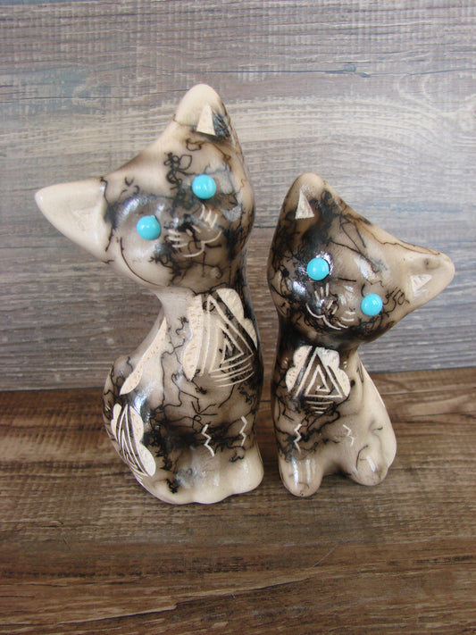 Native American Horse Hair Cat Pottery Set by Vail