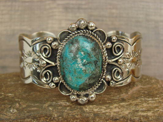 Native American Nickel Silver & Turquoise Bracelet by Cleveland
