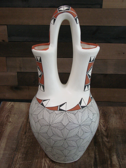 Native American Acoma Pueblo Fine Line Hand Painted Wedding Vase by D. Malie