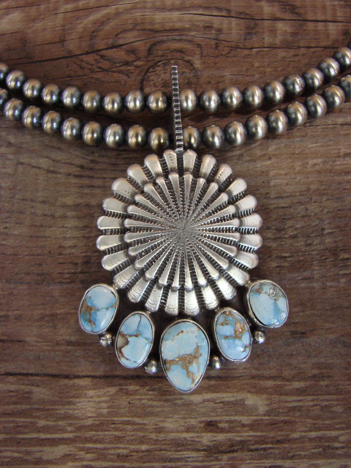 Native American 16" Sterling Silver & Turquoise Navajo Pearl Necklace - Tom Lewis