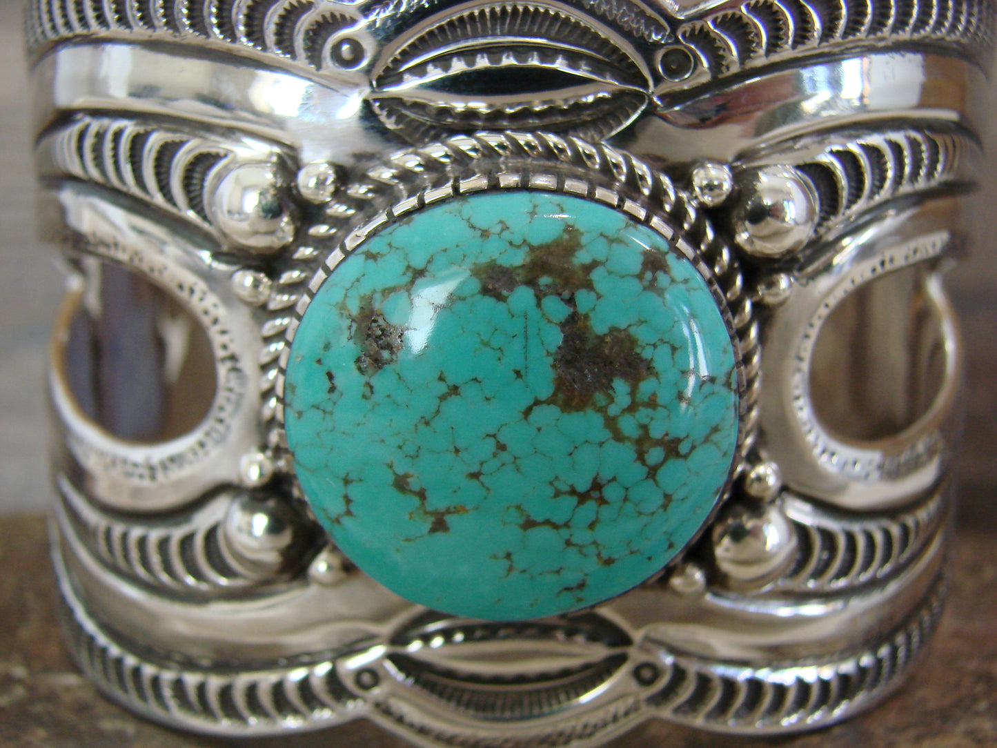 Native American Sterling Silver & Turquoise Bracelet Cuff by Roland Dixon