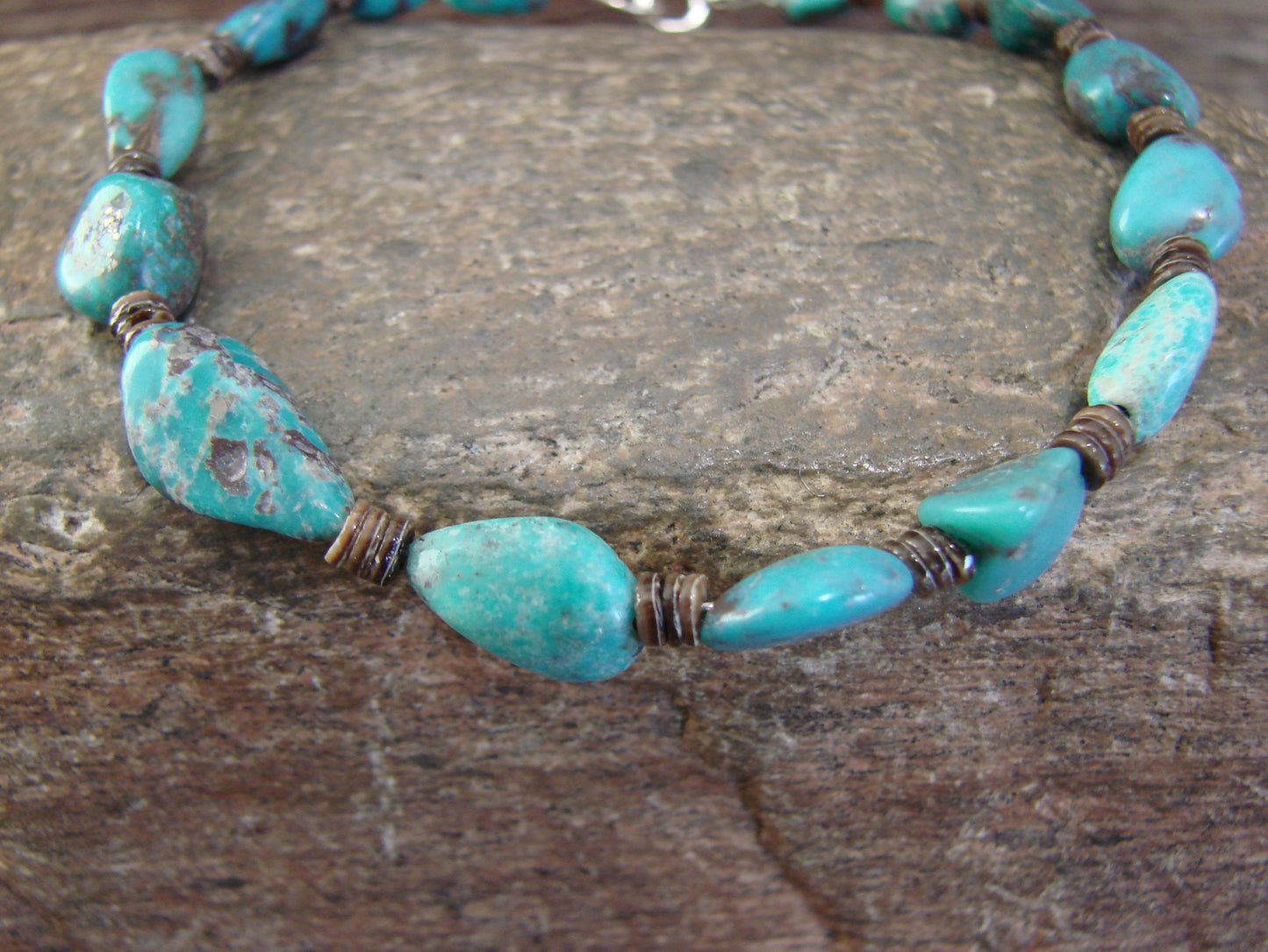 Native American Sterling Silver Turquoise Nugget Stone Bracelet by Coriz