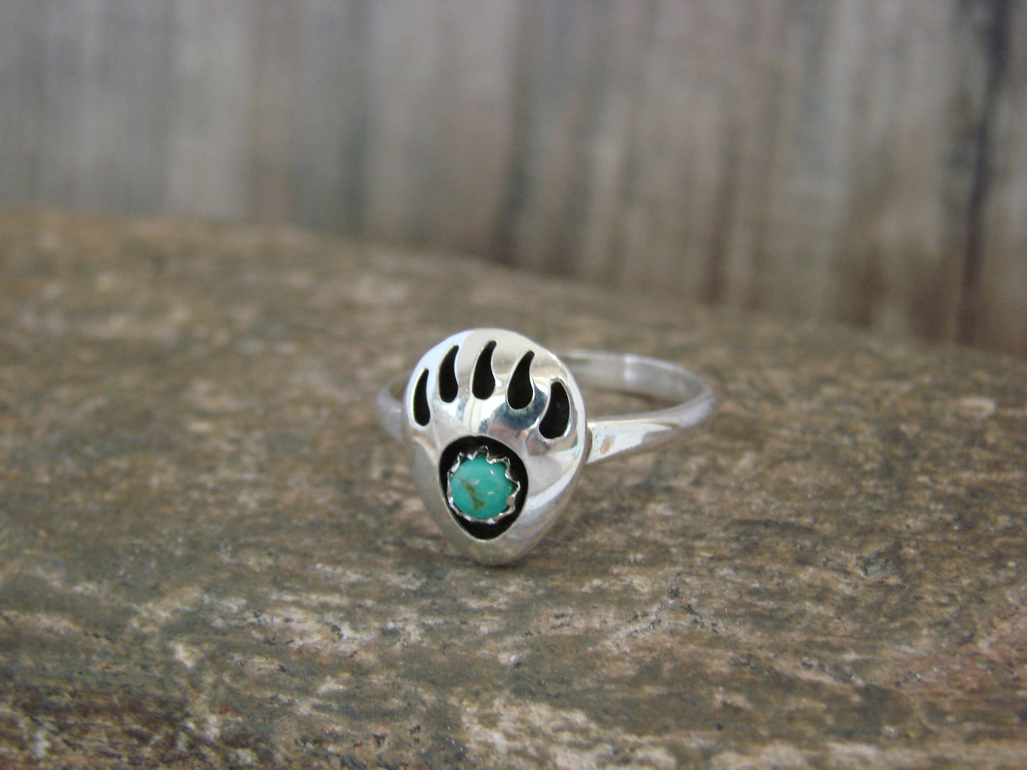 Native American Sterling Silver Turquoise Bear Paw Ring by Parker - Size 5