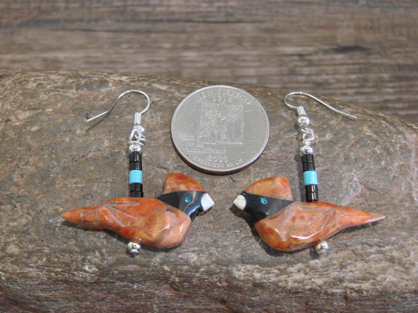 Hand Carved Apple Coral Cardinal Fetish Earrings by Matt Mitchell