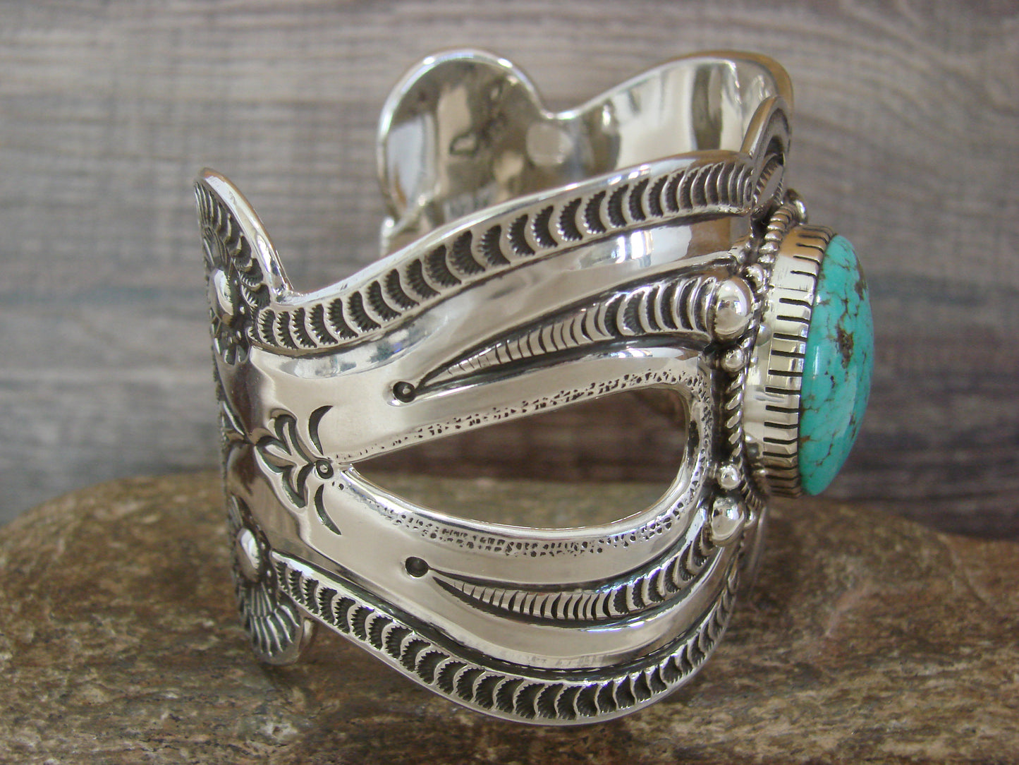 Native American Sterling Silver & Turquoise Bracelet Cuff by Roland Dixon