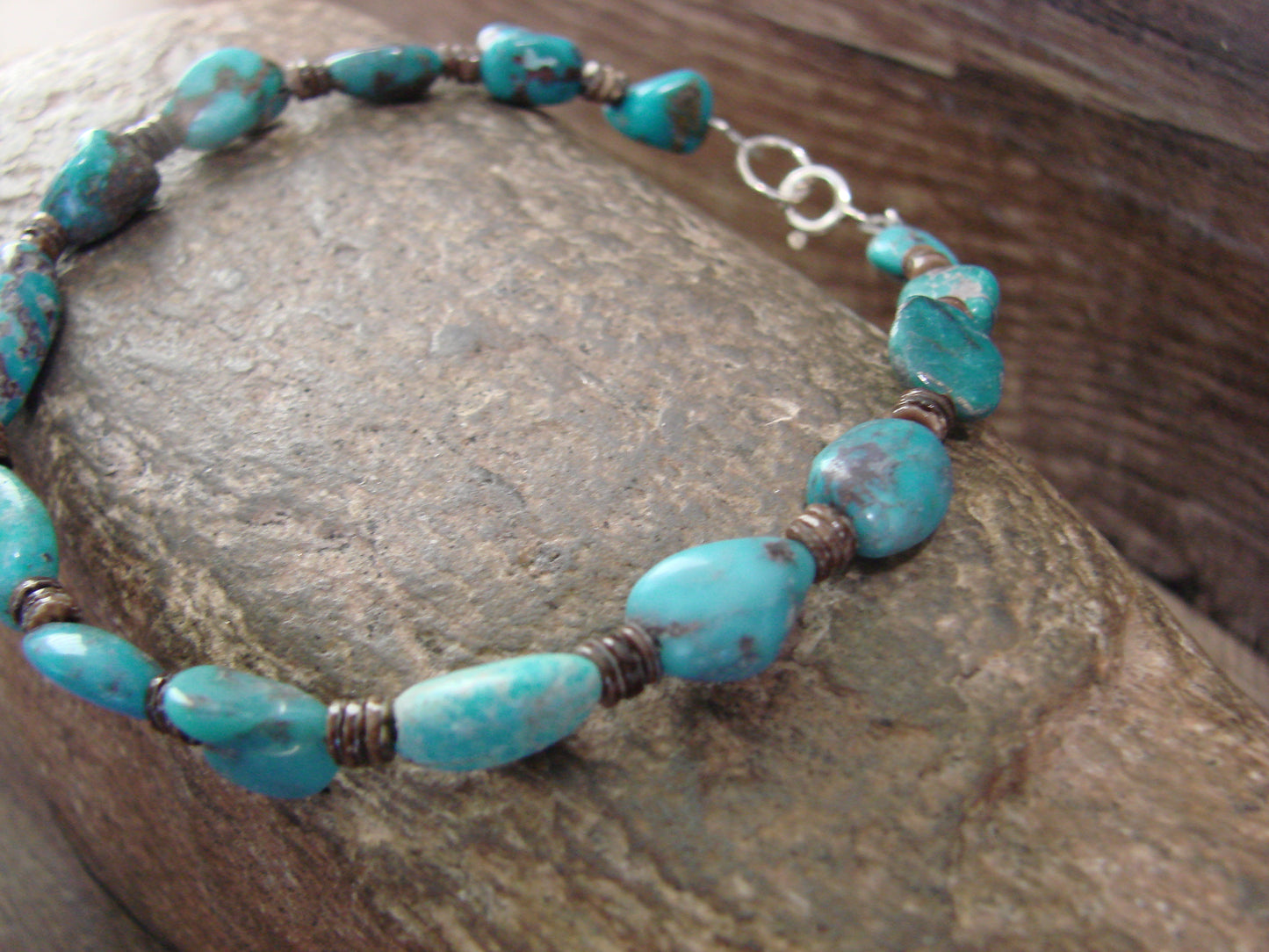Native American Sterling Silver Turquoise Nugget Stone Bracelet by Coriz