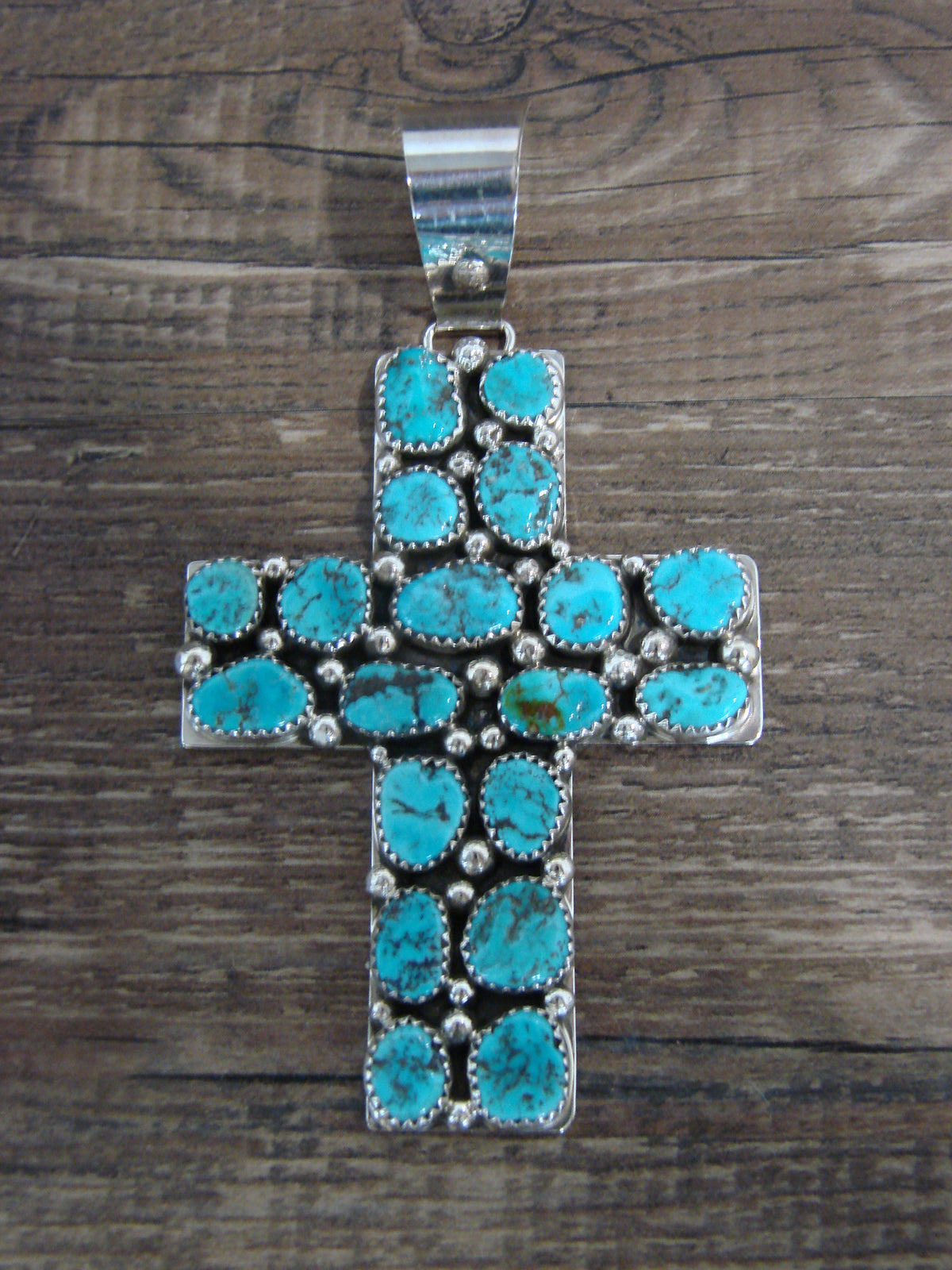 Native American Sterling Silver & Turquoise Cross Cluster Pendant  - Jones