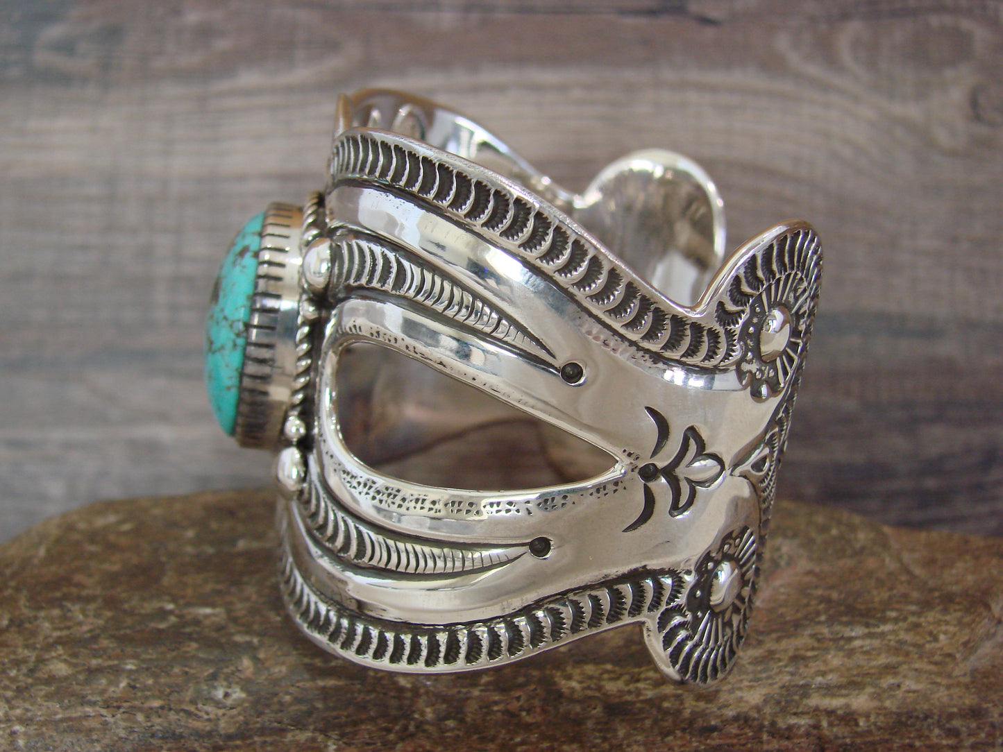 Native American Sterling Silver & Turquoise Bracelet Cuff by Roland Dixon