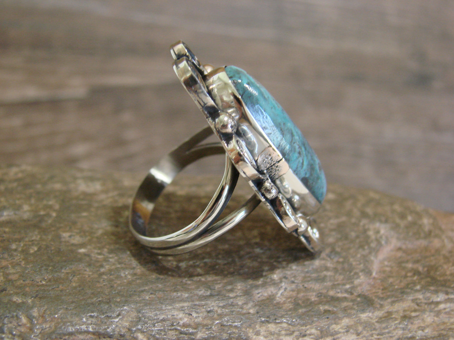 Native American Nickel Silver & Turquoise Ring by Cleveland - Size 11