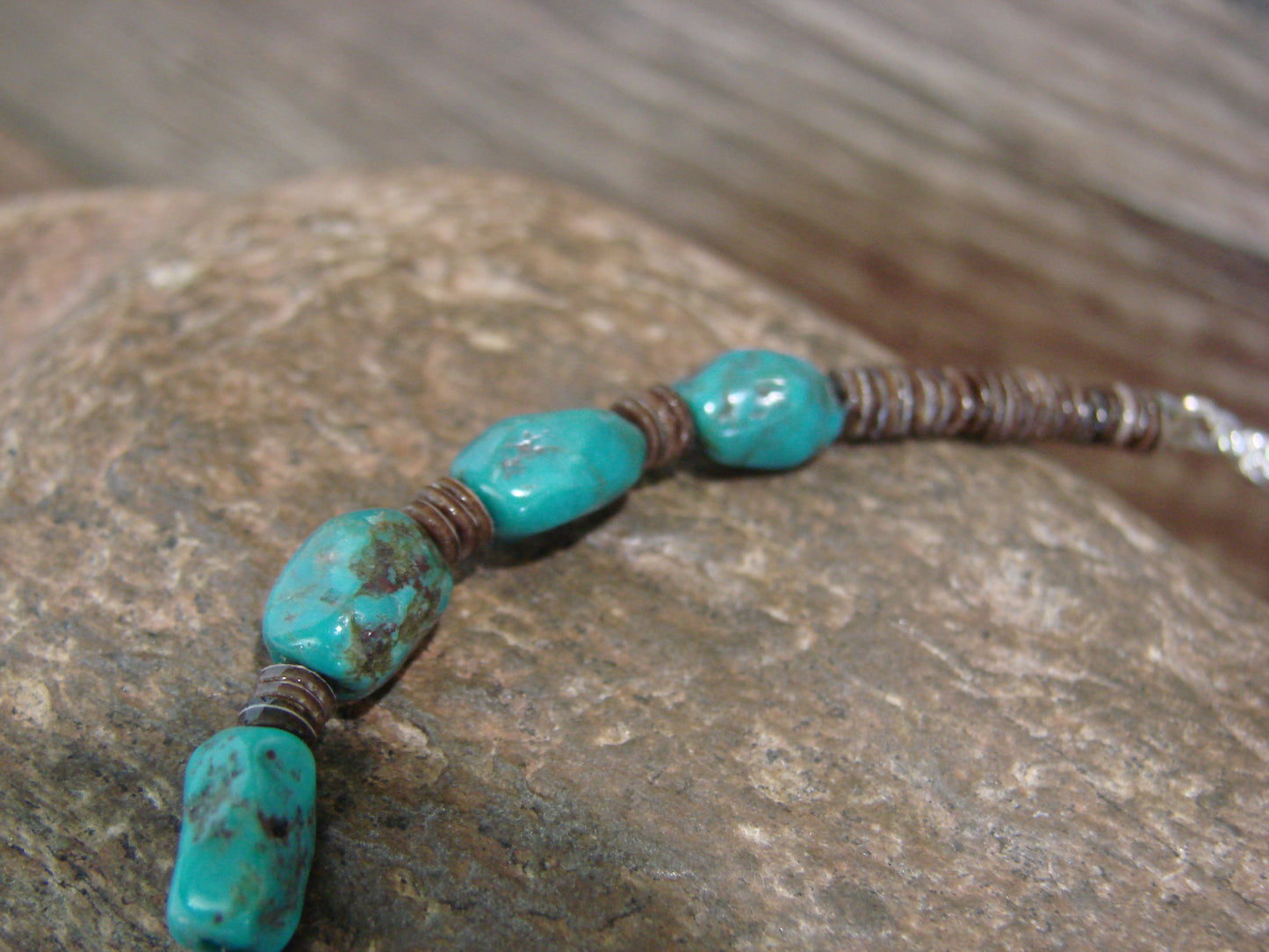 Native American Sterling Silver Turquoise Nugget Stone Bracelet by Coriz