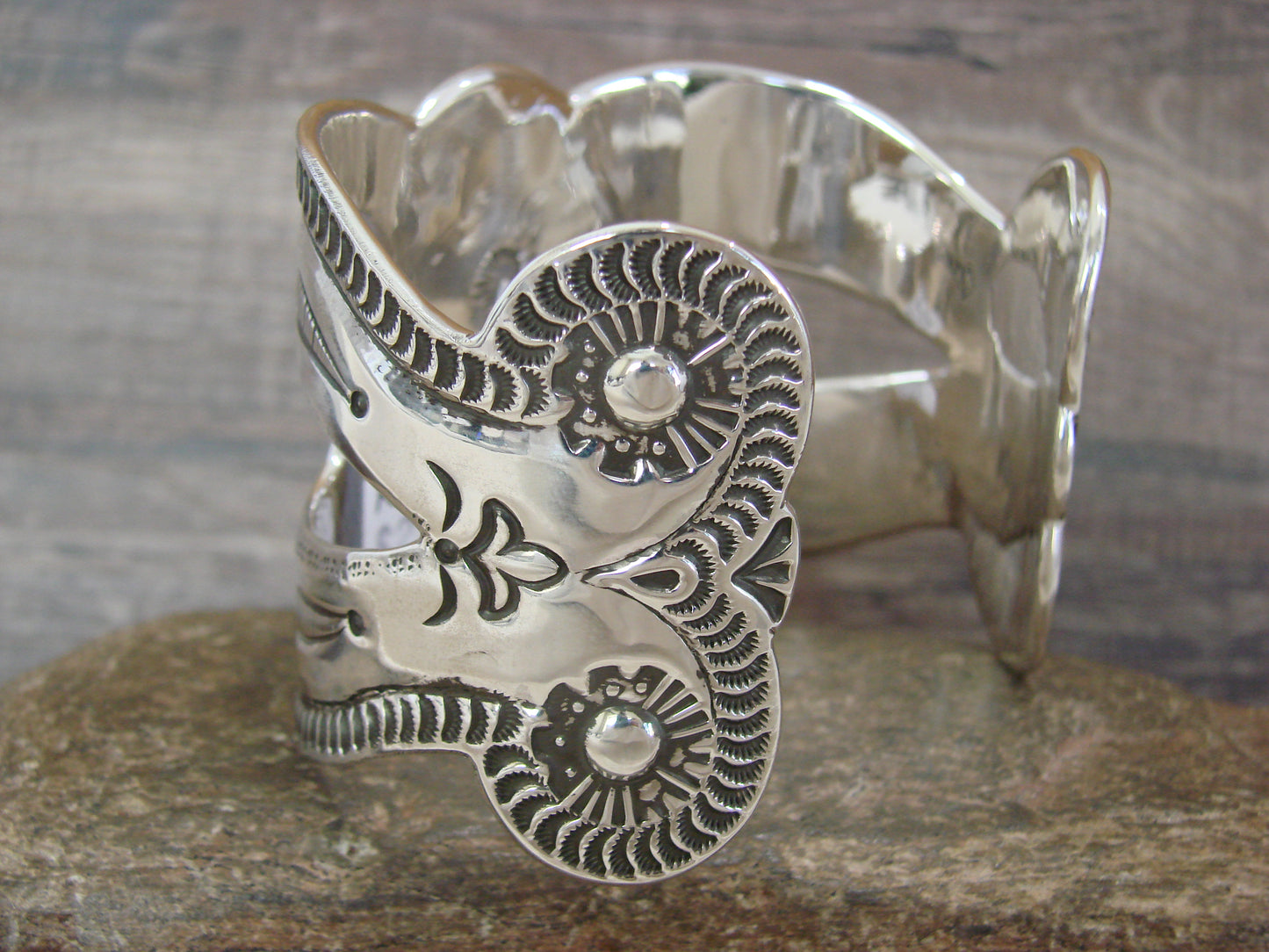 Native American Sterling Silver & Turquoise Bracelet Cuff by Roland Dixon