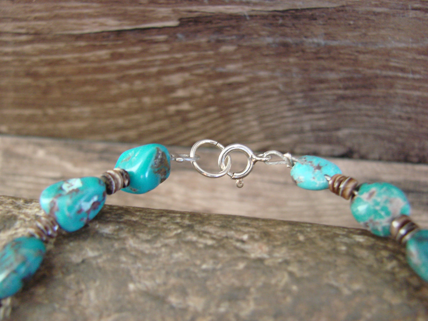 Native American Sterling Silver Turquoise Nugget Stone Bracelet by Coriz