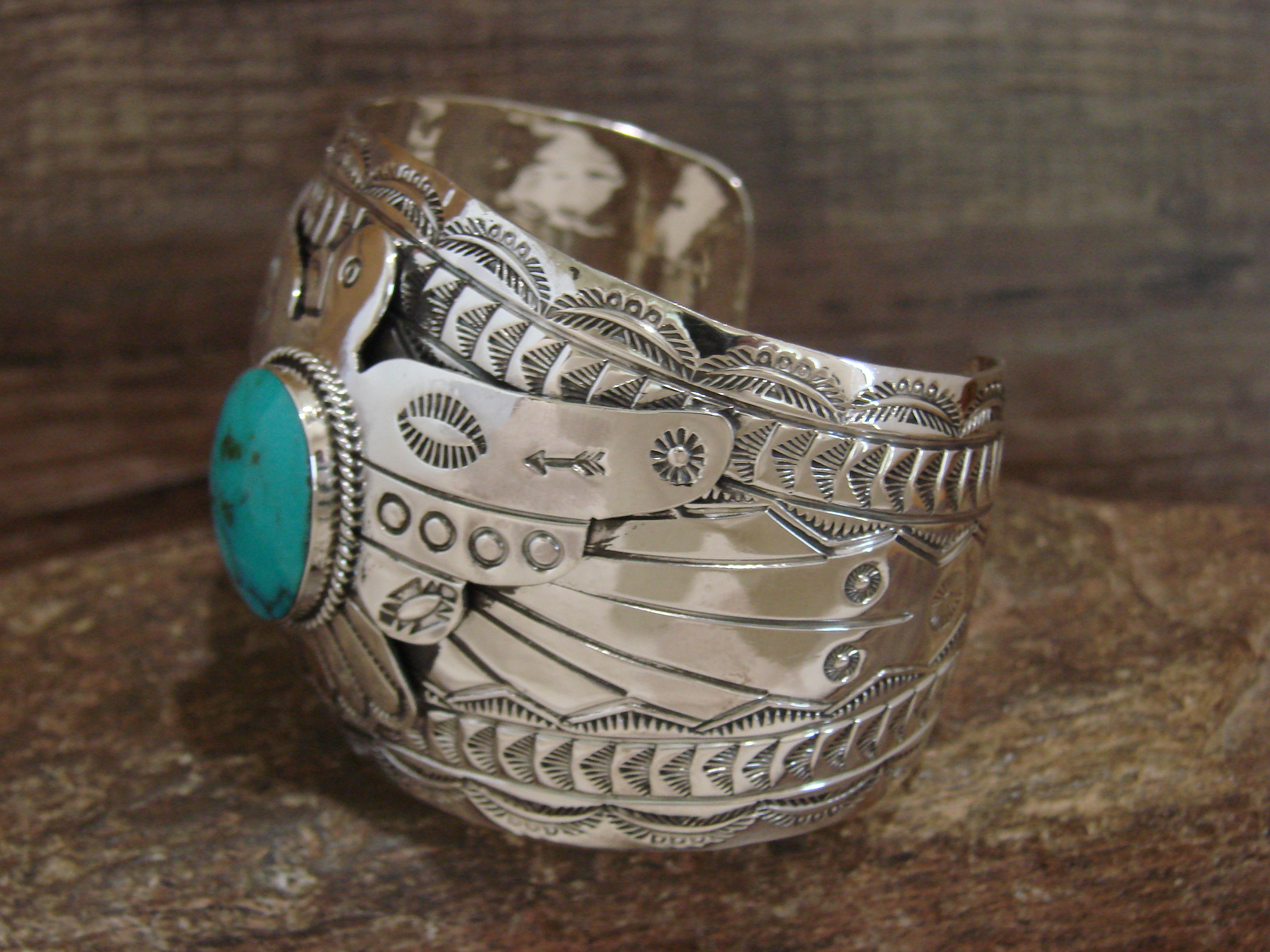 Native American Sterling Silver & Turquoise Eagle Bracelet Signed