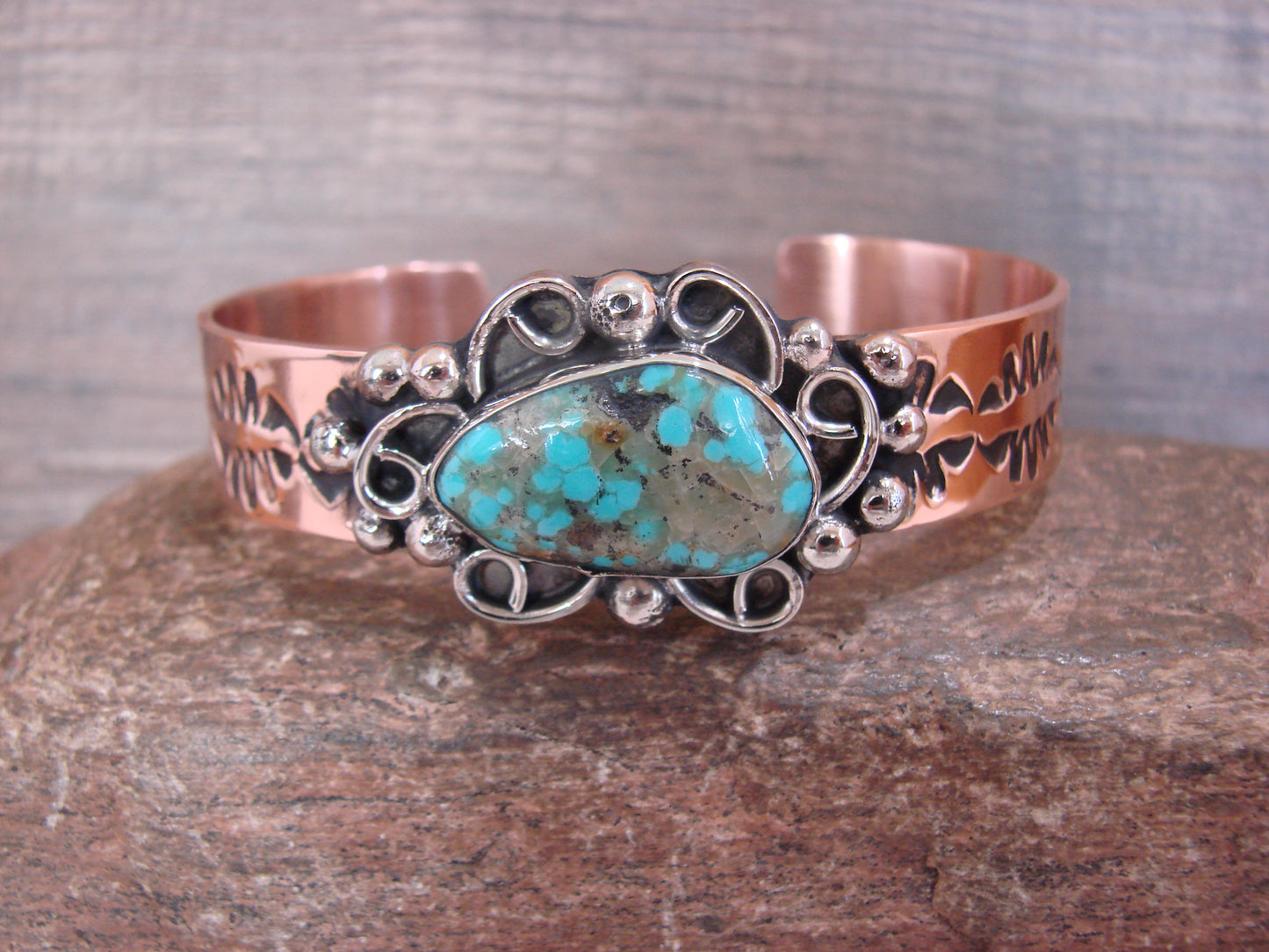 Native American Copper & Turquoise Bracelet by Cleveland