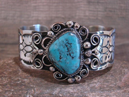 Native American Nickel Silver & Turquoise Bracelet by Cleveland