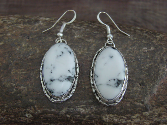 Native American Sterling Silver & White Buffalo Turquoise Dangle Earrings - Mariano