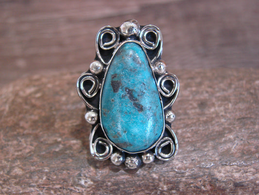 Native American Nickel Silver & Turquoise Ring by Cleveland - Size 10.5