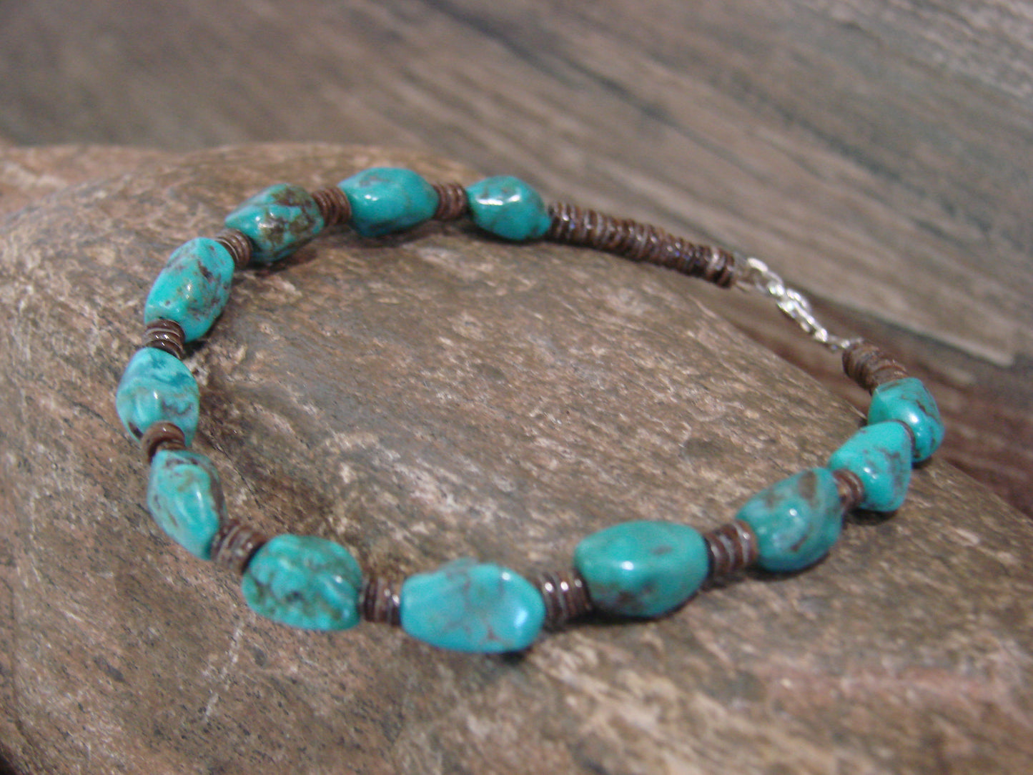 Native American Sterling Silver Turquoise Nugget Stone Bracelet by Coriz