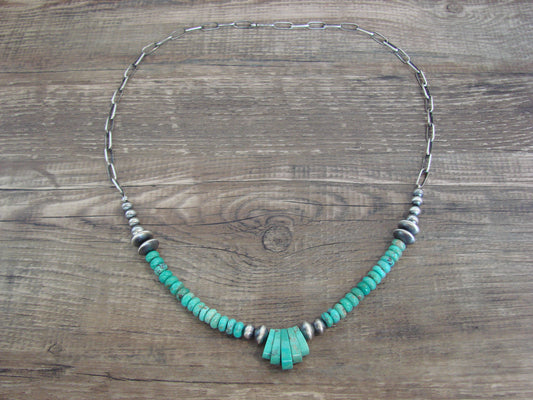 Native American Sterling Silver Turquoise & Navajo Pearl Link Necklace - John
