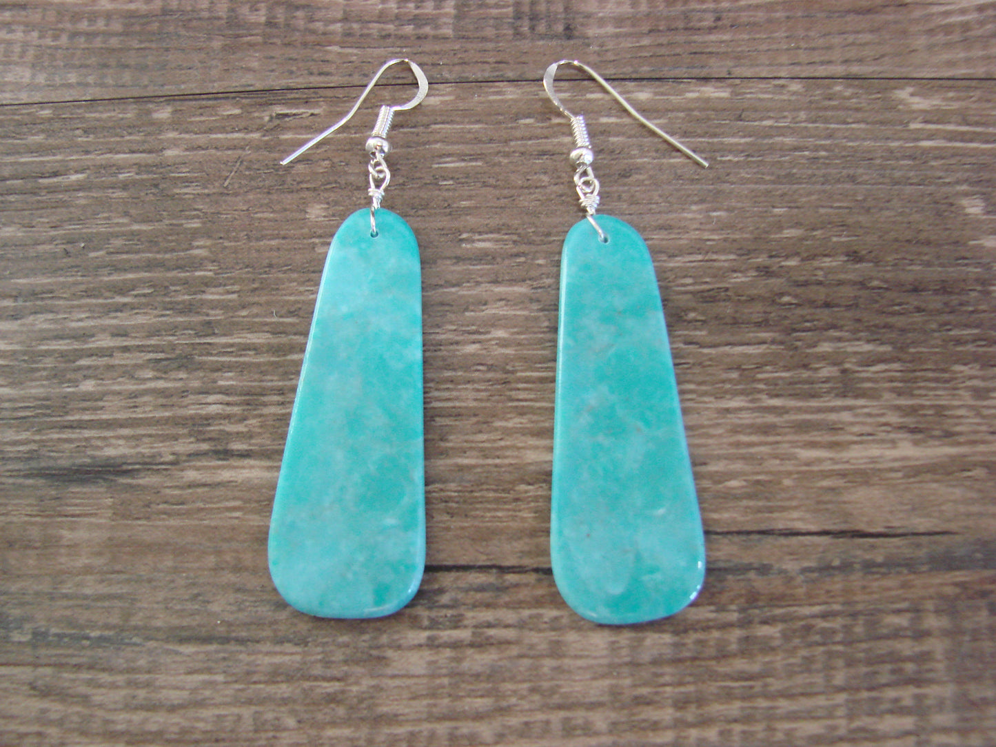 Native American Sterling Silver & Turquoise Slab Earrings - Garcia