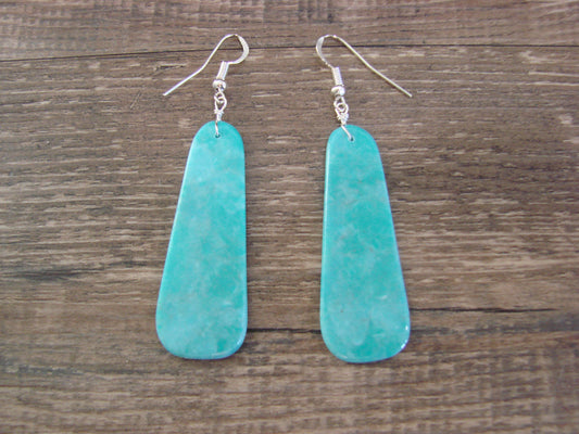 Native American Sterling Silver & Turquoise Slab Earrings - Garcia