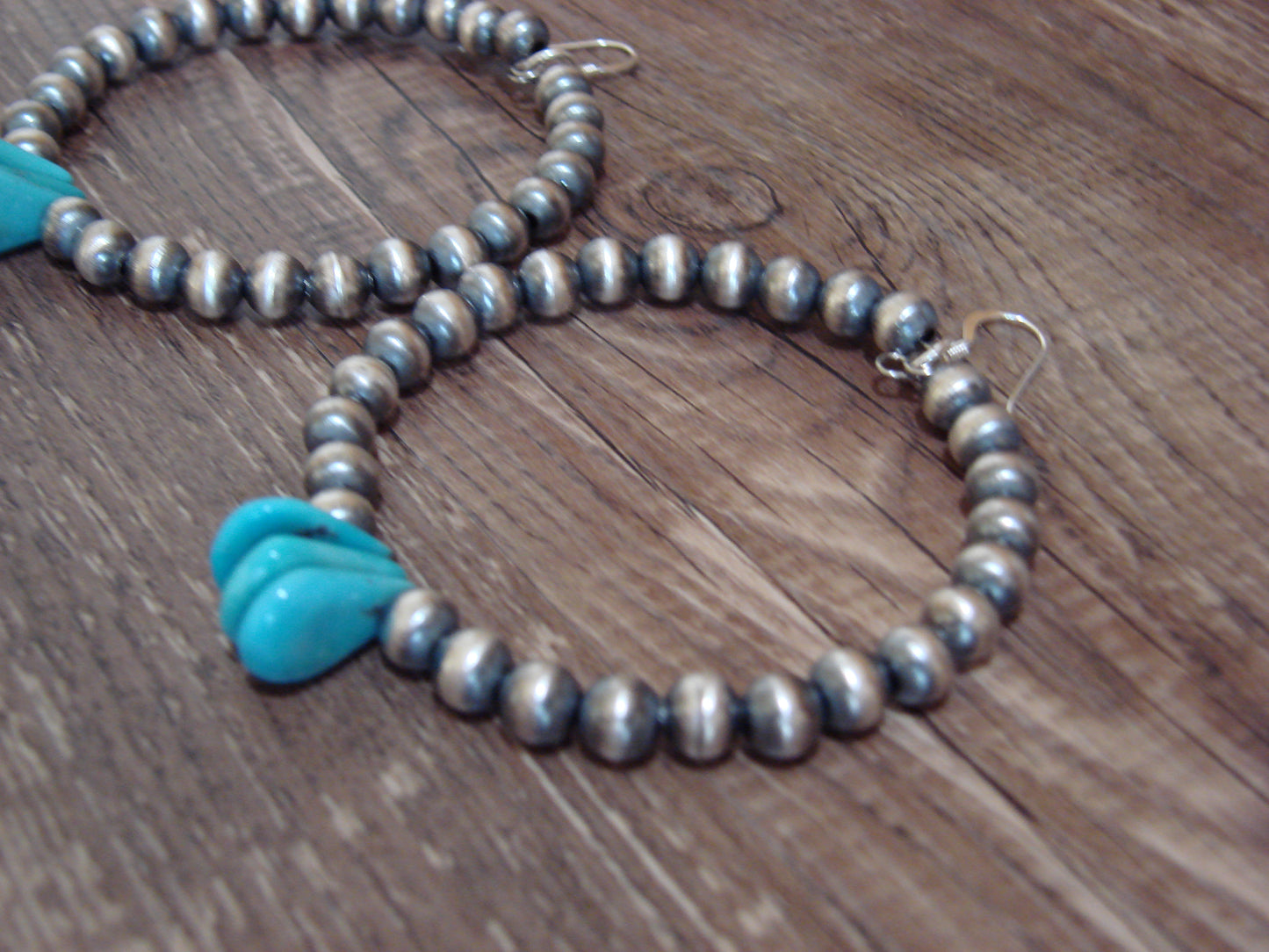 Native American Navajo Pearl & Turquoise Dangle Earrings by Jake