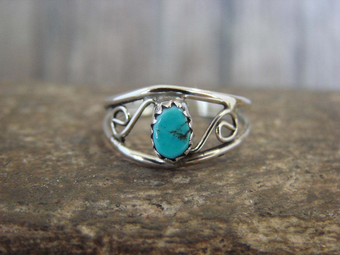 Native American Sterling Silver & Turquoise Ring by Lincoln - Size 4.5