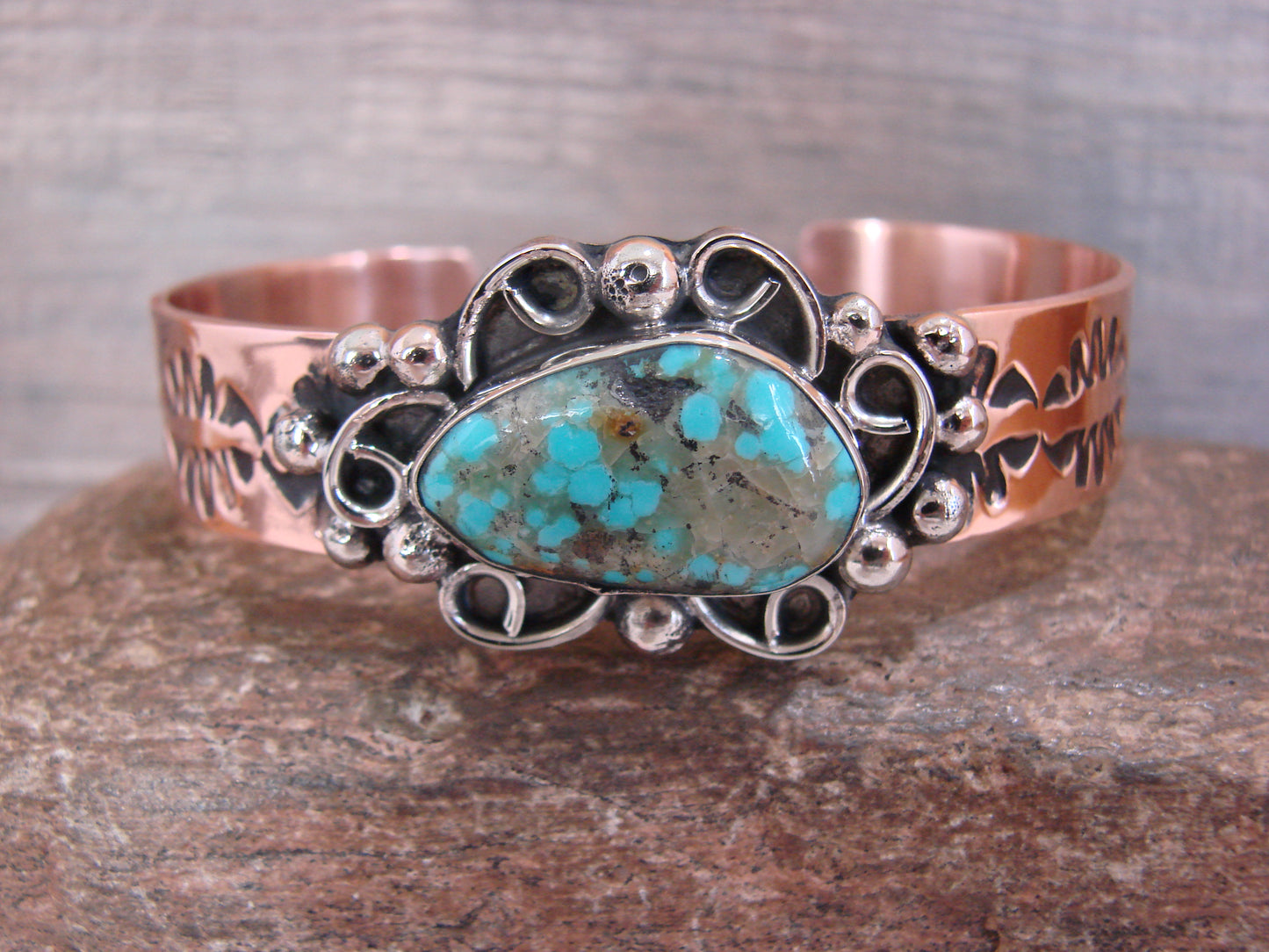 Native American Copper & Turquoise Bracelet by Cleveland