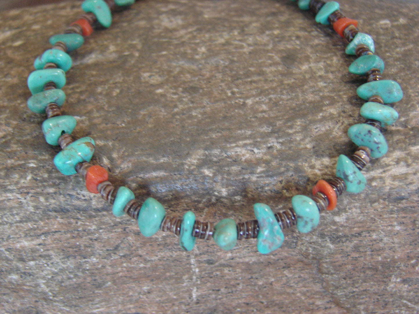 Native American Sterling Silver Turquoise & Coral Nugget Stone Bracelet by Coriz
