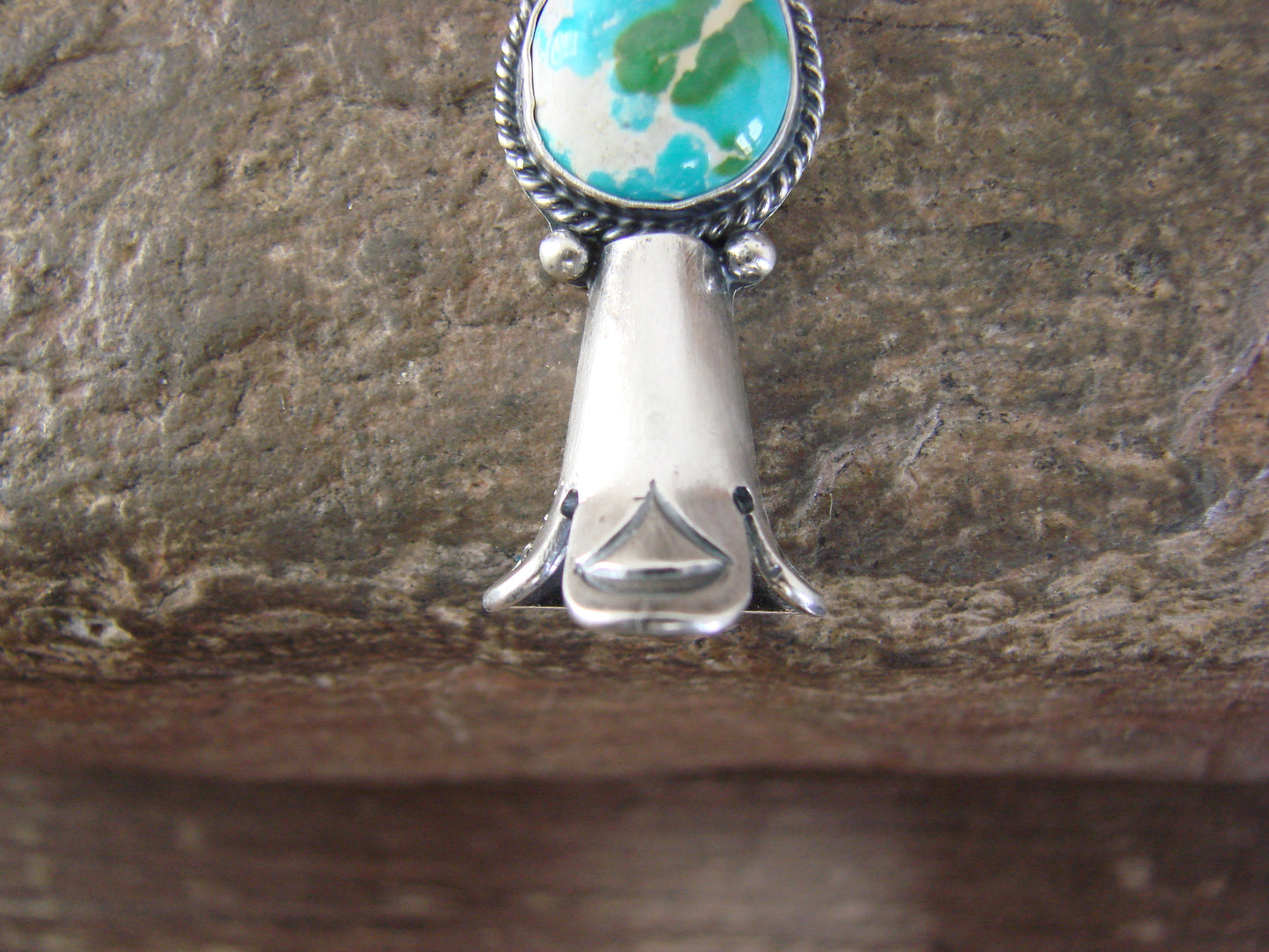 Native American Sterling Silver & Turquoise Squash Blossom Pendant by Betone