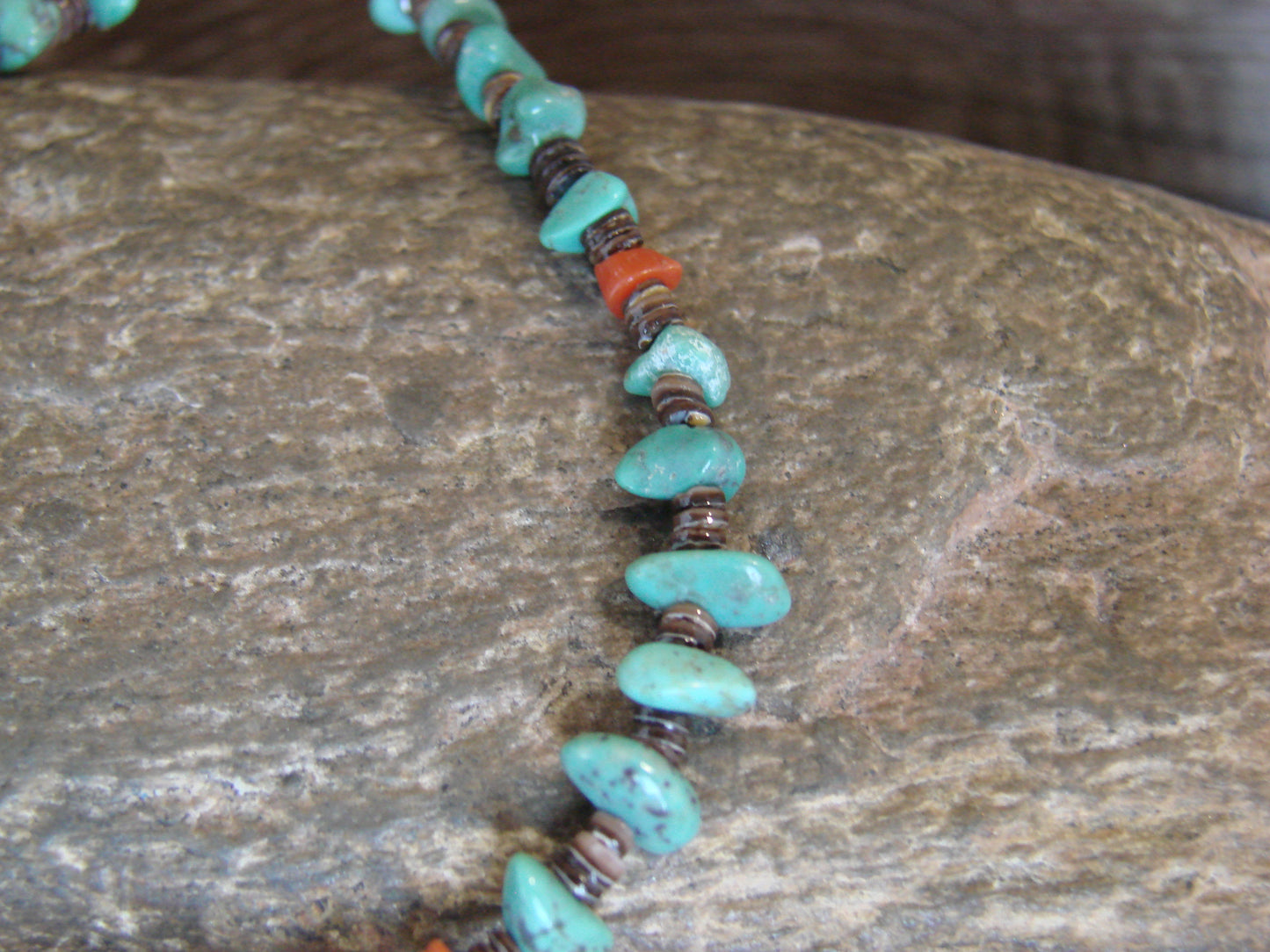 Native American Sterling Silver Turquoise & Coral Nugget Stone Bracelet by Coriz