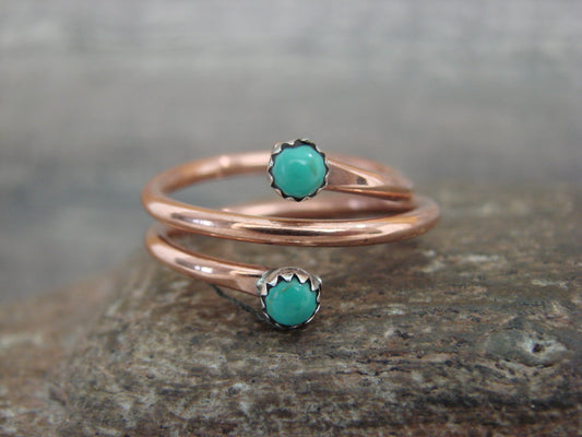 Native American Copper & Turquoise Adjustable Ring by Skeets