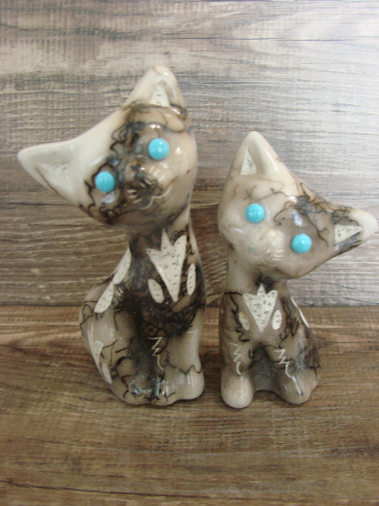 Native American Horse Hair Cat Pottery Set by Vail