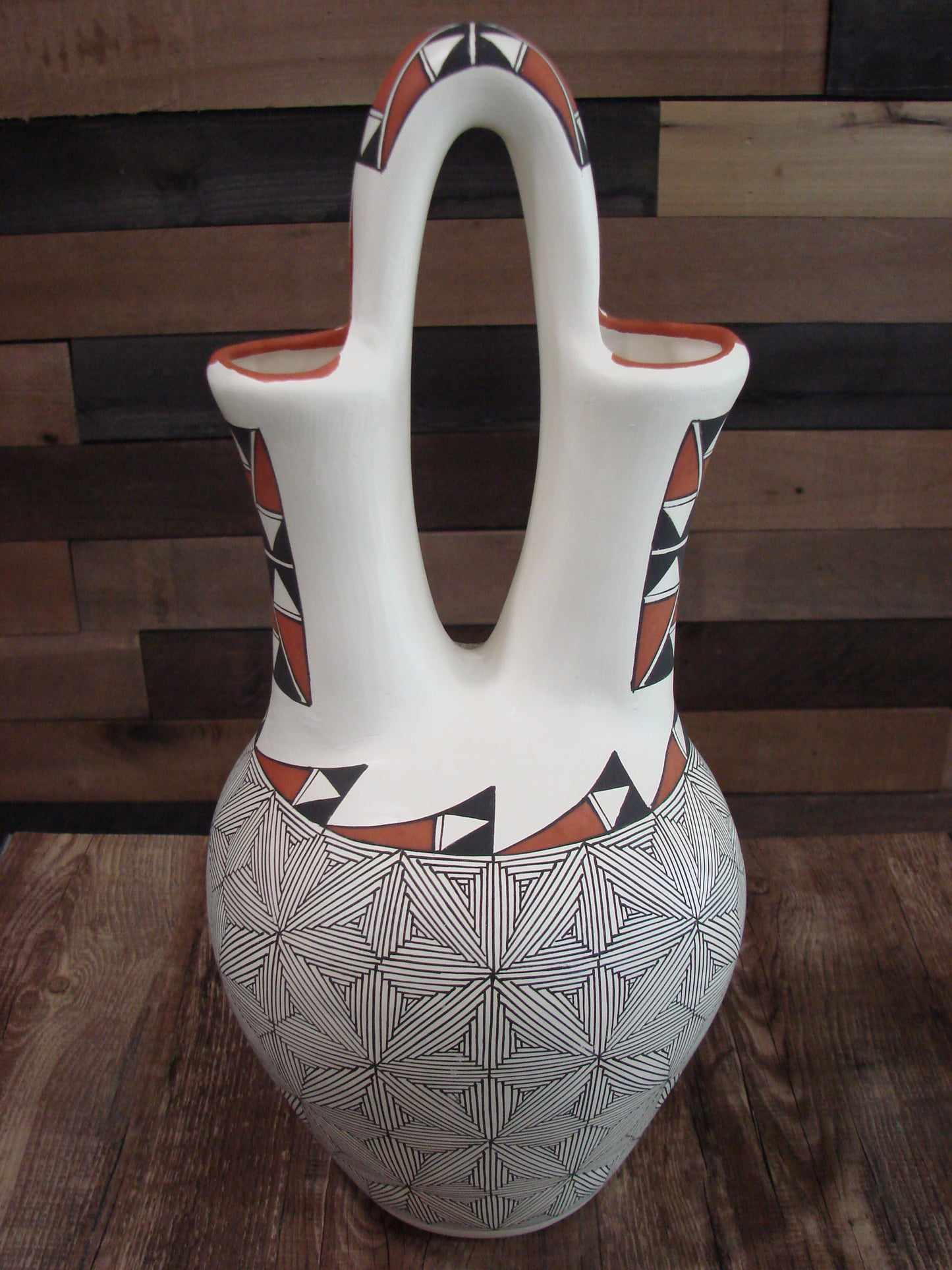 Native American Acoma Pueblo Fine Line Hand Painted Wedding Vase by D. Malie