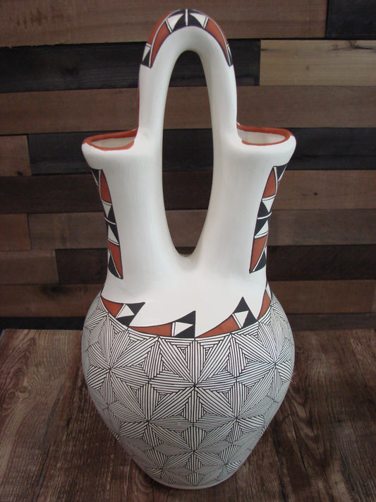 Native American Acoma Pueblo Fine Line Hand Painted Wedding Vase by D. Malie