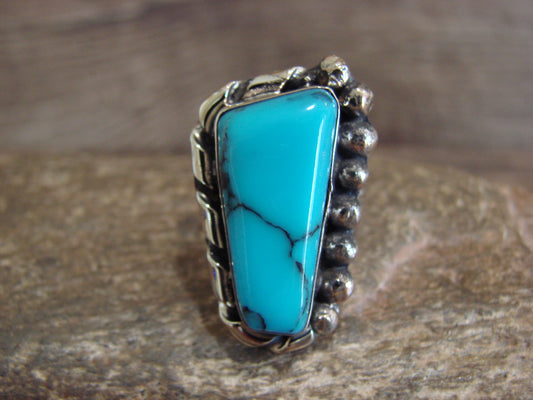 Native American Nickel Silver & Turquoise Ring Size 7.5 - Cleveland