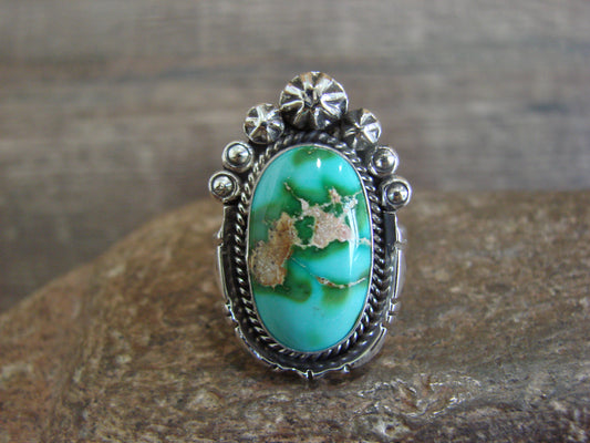 Native American Sterling Silver & Sonoran Turquoise Ring by Benally - Size 9