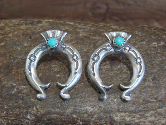 Native American Sterling Silver Turquoise Naja Post Earrings by Gordon