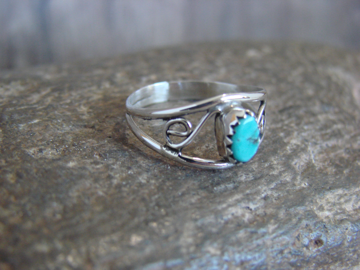 Native American Sterling Silver & Turquoise Ring by Lincoln - Size 4.5
