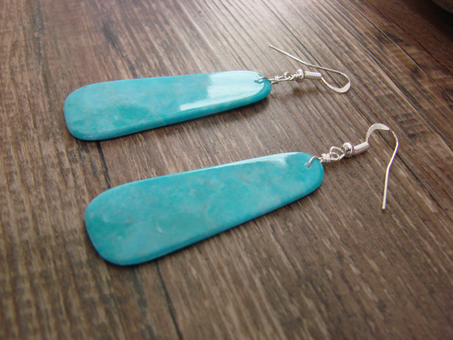Native American Sterling Silver & Turquoise Slab Earrings - Garcia