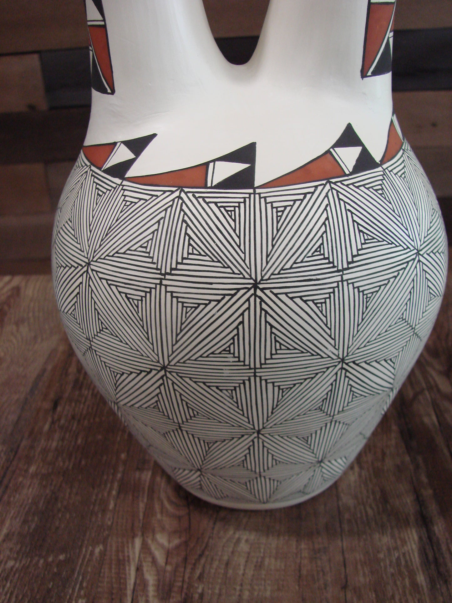 Native American Acoma Pueblo Fine Line Hand Painted Wedding Vase by D. Malie
