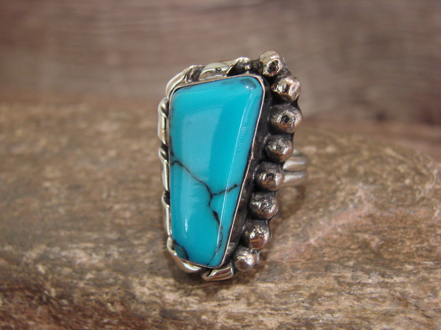 Native American Nickel Silver & Turquoise Ring Size 7.5 - Cleveland