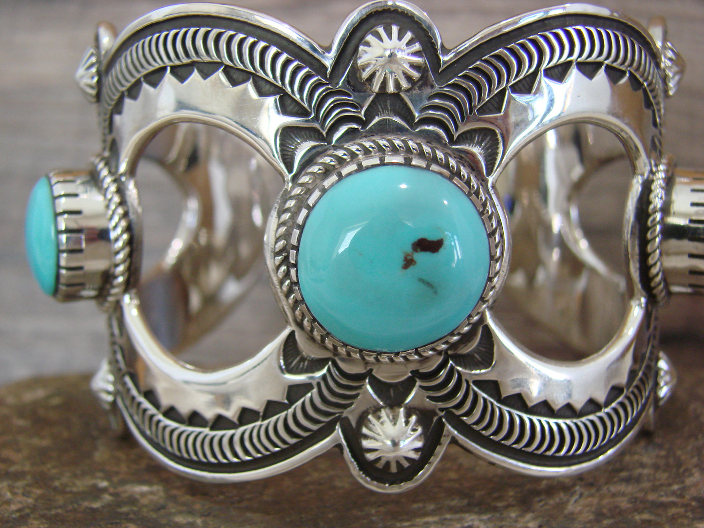 Native American Sterling Silver & Turquoise Bracelet Cuff by Roland Dixon